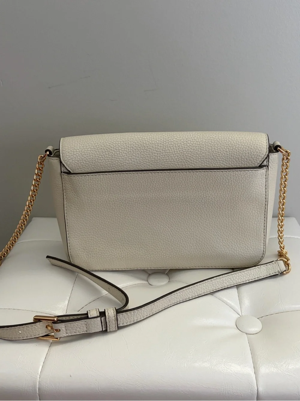Tory Burch Cream Pebbled Leather Crossbody with Gold-Tone Chain